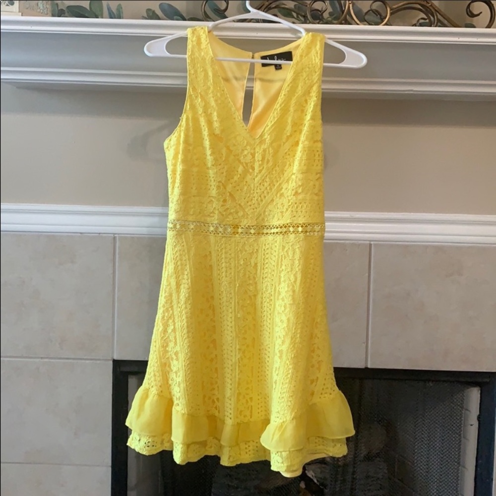 Lulus Yellow V-Neck Eyelet/Lace Summer Dress